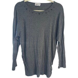 Robbie Bee long sleeve shirt embellished polyester blend gray large READ